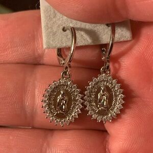 White Gold Plate Virgin Mary Earrings